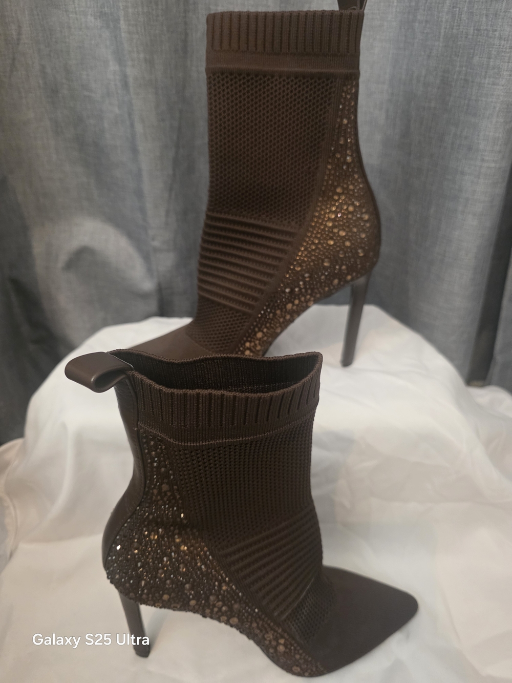 Steve Madden Brown Sparkle Pointed-Toe Sock Boot